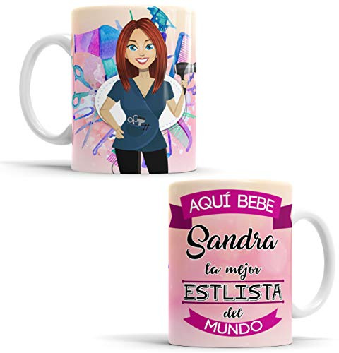 Taza Aquí Bebe la Mejor Estilista del Mundo - Personalizada Con Nombre, Regalo Original - Cerámica 350 ML