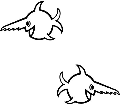 GreenIT Set 15cm Aufkleber Schwertfisch U96 Swordfish Sägezahn Fisch Tattoo Folie Decal Klebefolie (Schwarz)