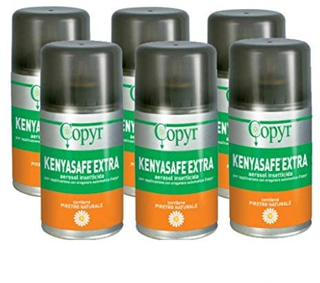 Copyr Kenyasafe Extra - Insetticida Antizanzare, Mosche e Insetti Volanti, 6 Bombole 250ml, Piretro Insetticida Biologico Repellente Zanzare Professionale Casa, Ho.Re.Ca., Settore Pubblico e Sanitario
