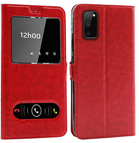 CEKA TECH Coque pour Samsung Galaxy S20 FE (6,5 Pouces), Etui Housse avec FENETRES, Pochette Magnétique pour (Samsung S20 FE) - Rouge