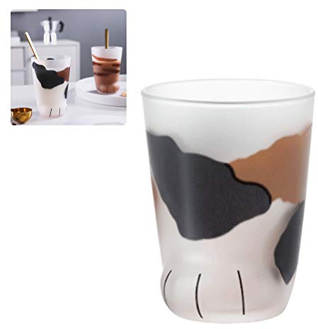 Katze Pfoten Glas Cup, Tasse mit Katzenpfoten Motiv Becher Büro Kaffeetasse Frühstück Milch Glas Tasse