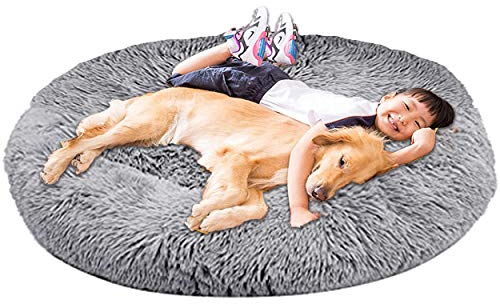 XXL Hundebett Orthopädisch Waschbar Rund Haustierbett für Große Grosse Mittelgroße Hunde XL Hundesofa Antistress Waschbar Kuschelig Hundekissen Memory Foam Hoch Oval Donut Labrador Hundehöhle Grau