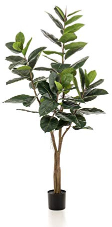 artplants.de Plastic Ficus Elastica tree FERIA, artificial trunk, green, 180cm - Fake ficus tree/Faux Rubber fig