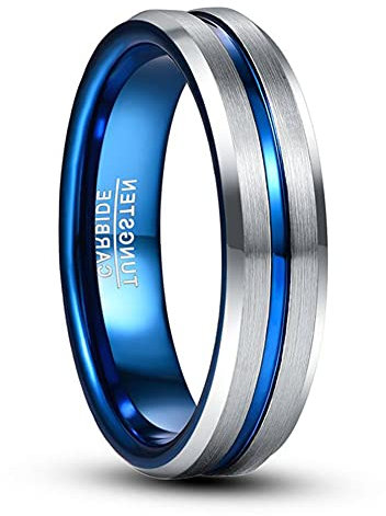 TUNGSTORY Wolframcarbid Eheringe Blau und Silber Mattes Finish Verlobungsring Gerillt Partnerring freundschaftsringe für Männer Damen Größe 67.2(21.4)