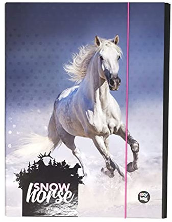 süßes Pferde Motiv laminiert - hochwertige Sammelbox/Heftebox/Zeichenbox/Dokumentendosier mit Gummizug/Gummiband (Pferd W)