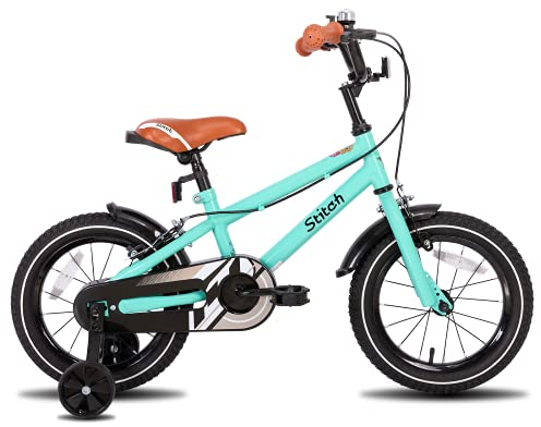 STITCH 14 Zoll Kinderfahrrad für 3-5 jährige Jungen, 14' Zoll Fahrrad für Jungen mit Stützrädern, Grün