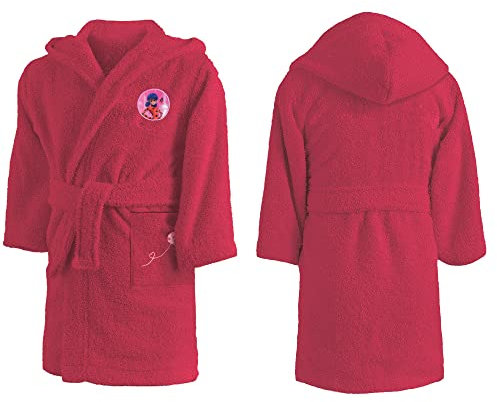 MIRACULOUS LADYBUG Peignoir de bain Brodé à Capuche 6 à 8 ans | Bouclette 100% COTON | OEKO-TEX | Robe de chambre Enfant Fille | Rouge