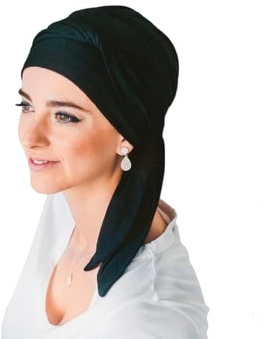 CAREBELL Smooth Turban Bonnet oncologique en bambou pour chimiothérapie alopécie, Noir , Taille Unique