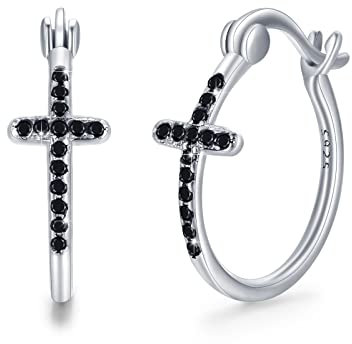 Kreuz Creolen für Damen 925 Sterling Silber Zirkonia Kreuz Ohrringe Hypoallergen Religiöser Schmuck Geschenke für frauen Mädchen