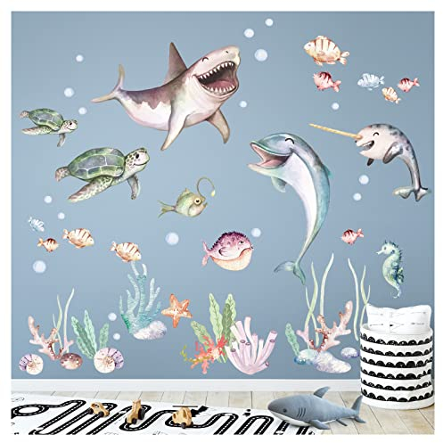 Grandora XXL Wandsticker Set Meerestiere Wandtattoo Unterwasserwelt Fische Ozean Babyzimmer Kinderzimmer Wandaufkleber Deko DL868-4