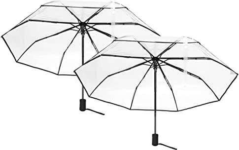 Gokelomg 2X Transparenter, automatischer für Frauen und Männer, Druckknopf Automatik, transparenter, faltbar, winddicht, kompakt - schwarz