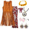 YADODO 60er 70er Jahre Hippie Kostüm Damen Set mit Fransenweste Schlaghose Accessoires Hippie Kleidung Damen Kostüm 70er Jahre Bekleidung Frauen Disco Outfit Cowgirl Western Faschingskostüm (L)