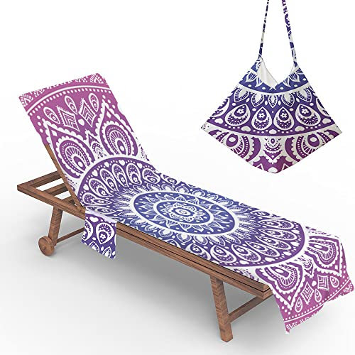 Morbuy Liegestuhl Handtuch mit Taschen, Mandala Strandtuch für Liegen Strandliegen Handtücher für Strandliegen, Mikrofaser Leicht Strandtuch für Schwimmbäder, Strände (75x210cm,Farbverlauf lila)
