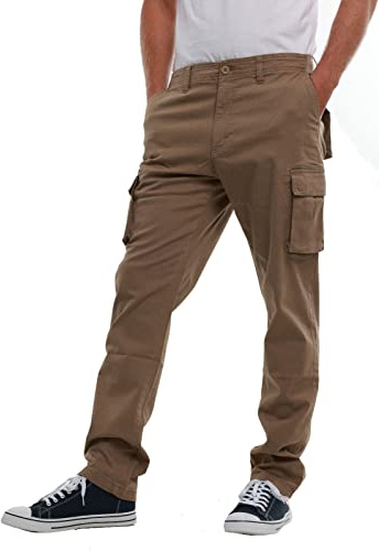 MIG - Mud Ice Gravel Mens Stretch Cargo Chino Trousers - Cotton Elasticated Cargo Pants, Regular Slim Fit Mens Work Casual Chinos (Khaki, 36W / 33L)