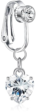 JeryWe Fake Bauchnabelpiercing für Frauen Clip On Silber Chirurgenstahl Schwangerschaft CZ Falsch Kein Piercing Bauchnabel Klemme Piercing Schmuck(Stil 1)