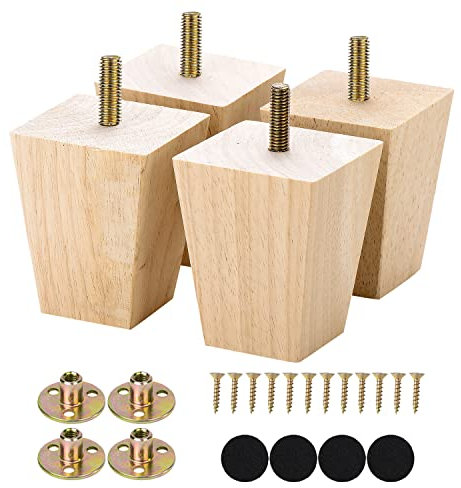Michanco Lot de 4 pieds de meubles en bois brut brut de 7,6 cm à faire soi-même - Pieds de meubles carrés effilés pour canapé et canapé