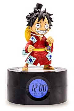 TEKNOFUN - Licence Officiel One Piece - Réveil Lumineux Luffy - Bleu, Rouge et Noir - Fonctionne avec Piles (3X AAA) ou USB (câble Inclus) - pour Enfants, Collectionneurs - Dès 6 Ans - 811638