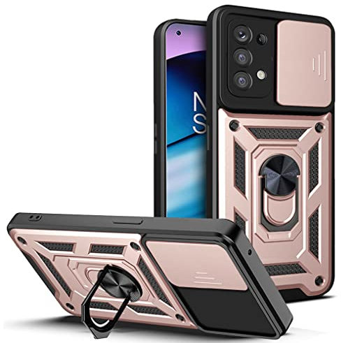 DESSEN Coque pour Oppo A74 5G | A54 5G, Housse en Silicone Souple TPU/PC et Cover Objectif, Étui avec Support Magnétique Anneau Rotatif à 360 Degrés Case. Or Rose