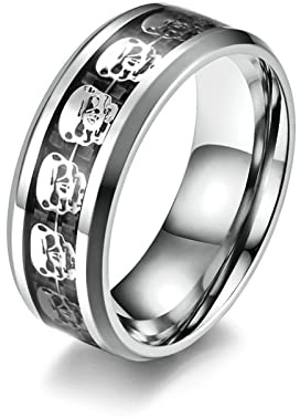 Daesar Edelstahl Ringe Männer, Herren Ring Personalisiert Totenkopf 8MM mit Schwarz Kohlenstoff Partnerringe Freundschaftsringe Gr.57 (18.1)