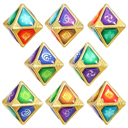 Genshin Impact Genius Invokation TCG Elemental Dice Game Requisics Zubehör Sammlung Spielzeug (8 PCs)