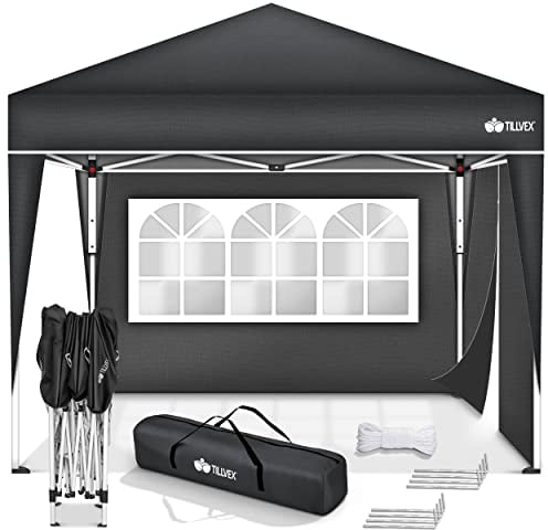 tillvex Pavillon 3x3m wasserdicht mit 2 Seitenteilen + 4er Set Sandsäcke | Pop-Up Faltpavillon stabil & höhenverstellbar | Gartenzelt UV Schutz 50+ | Partyzelt mit Tasche für Garten, Anthrazit