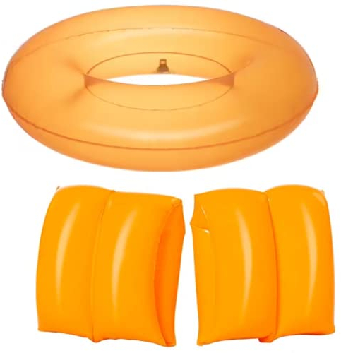 NARAMAKI® Aufblasbarer Schwimmring, Schwimmhilfe, Schwimmreifen, Schwimmen Zubehör, transparent, Orange, 51 cm, Armlehnen, 3-6 Jahre, für Meer und Schwimmbad (Armlehnen und Warnschutz)
