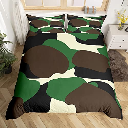 Camouflage Tröster Abdeckung, Militärisch Bettwäsche Set Abstrakte Kunst Bettbezug Set für Teens Erwachsene, Camo Muster Steppdecke mit 1 Kissenbezug 155x220 Schlafzimmer Dekor, Armee Grün Braun