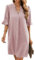 Famulily Women's Sundress for Summer V Neck Ruffle Short Sleeve Solid Color Dressy Work Dresses Pink XXL