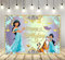 Blaue Prinzessin Jasmin Hintergrund für Geburtstagsparty Supplies 1,5 x 0,9 m Aladin-Thema Babyparty Banner für Geburtstagsparty Kuchen Tischdekoration