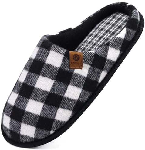 ONCAI Pantofole da Uomo Invernali strisce, Comoda Memory Foam Calde Scarpe da Casa in Lana Con Suola Antiscivolo Nero/Bianco 42EU