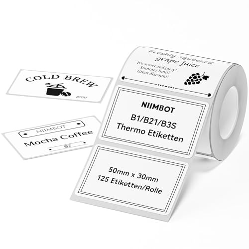 NIIMBOT Thermo Etiketten Selbstklebend, B1/B21/B3S Etikettenband Papier für Schule, Zuhause, Büro, Kleine Unternehmen (Weiß-Rechteck-50 x 30mm)