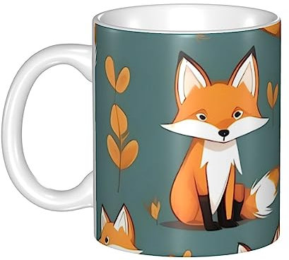 WapNo Tazza da tè in ceramica con volpe gialla, tazza da caffè per ufficio e casa con manico, tazza da campeggio