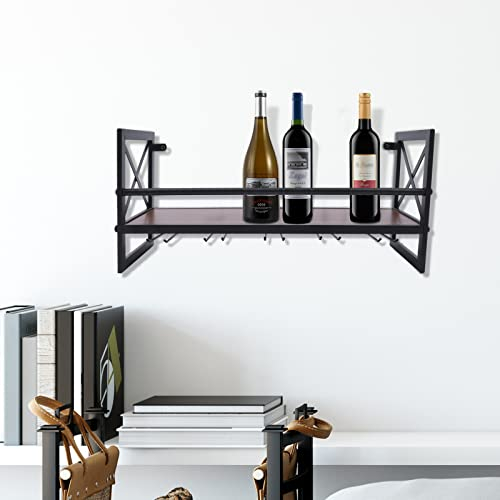 LUNICASHA Wandmontierte Weinregal mit Glashalter, Weinregal Wand, Industrial Wine Racks Wall Mounted, Weinglasregal Weinflaschenhalter für Esszimmer Home Bar Küche