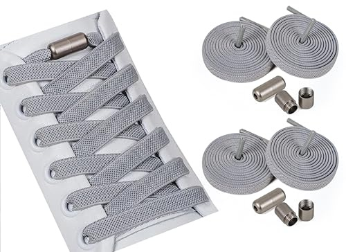 ELANOX® Elastische Schnürsenkel ohne Binden 8mm für 2 Paar Schuhe – Extra Stark mit Metallverschluss – Flache Gummischnürsenkel für Sneaker & Sport