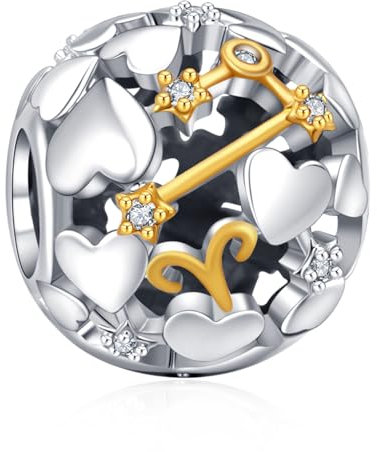 Rimgoris 925 Sterling Silber Charm für Damen Armbänder Halskette Zweifarbiges Sternzeichen Durchbrochen Charm Armband für Damen Aries