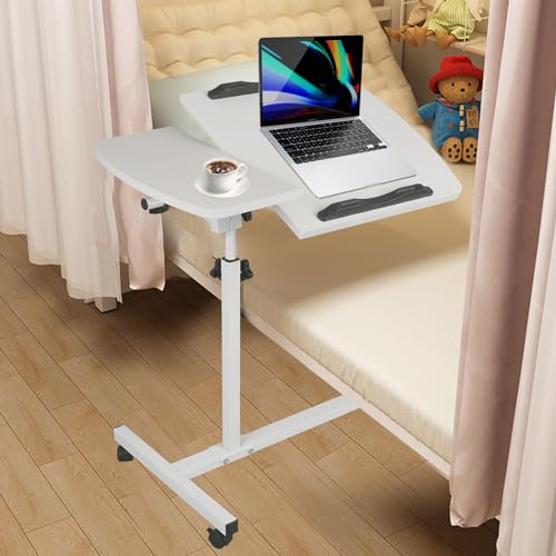 Undres Beistelltisch mit Rollen, Beistelltisch Bett, Höhenverstellbarer Betttisch, Pflegetisch, Laptoptisch, Beistelltisch C-Form, Tischplattenmaße 40×60cm, für Schlafzimmer, Büro, Krankenhaus.