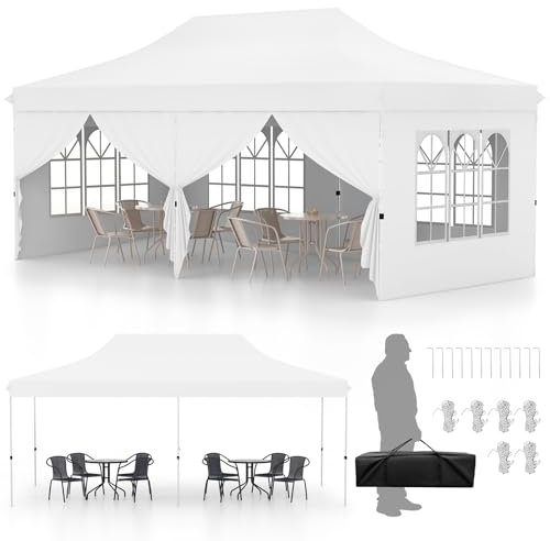 COSTWAY Gazebo da Giardino 3 x 6 m, Tendone per Feste con 6 Pannelli Laterali Rimovibili, con Borsa da Trasporto, Design Pop-up, per Matrimonio Eventi e Barbecue (Bianco)