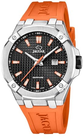 JAGUAR Swiss Made Herrenuhr Kautschuk Orange - Quarz, Datum, Saphirglas - Wasserdicht 10 ATM - J1010/1 Diplomatic