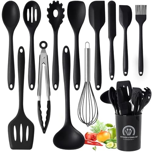 Omtofo 13 Piezas Utensilios Cocina de Silicona, Resistente al Calor, Antiadherente y Resistente a los Arañazos, Sin BPA Juego de Utensilios de Cocina Silicona, Aptos para el Lavavajillas
