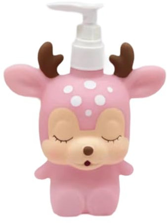 Baoblaze Shampoo Bottle, Empty Refillable Pump Bottle, Children's Cartoon Lotion Bottle, Pump Hand Soap Dispenser for Kids Adult, Pink Deer