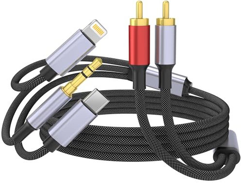 WORLDBOYU Cavo USB C da 3,5 mm a RCA, adattatore da Lightning a RCA maschio a Aux, audio HiFi, adattatore jack per cuffie, connettore audio 3 in 1 per iPhone/iPad, altoparlanti, MP3, tablet, HDTV 1,9