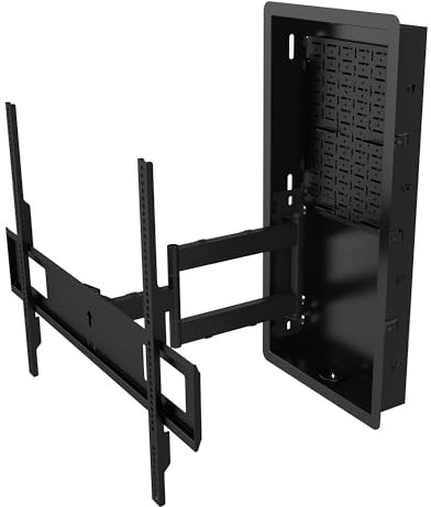 Kanto R600 - Supporto da incasso a parete articolato per TV da 65 a 90, adatto per TV di grandi dimensioni e altri attrezzi, piastra di accessori con spazio per dispositivi AV full size,
