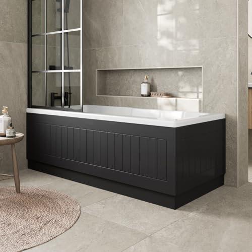 Affine® Tongue & Groove 1700 Side Front Panel & 700mm End MDF Bath Panel 15mm, Modern Wooden Panels for Bathroom Baths Soaking Tubs, Adjustable Plinth, Easy to Cut, Black Gloss