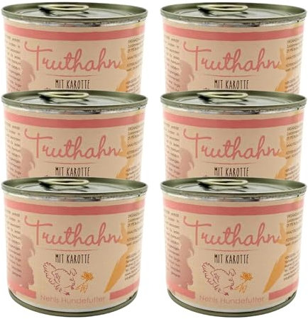 Nehls Hundefutter nass - Truthahn mit Karotte Monoprotein - Premium Qualität mit regionalen Zutaten - ohne Zusatzstoffe - Getreide- und Allergenfrei - geeignet für futtersensible Tiere (6 x 200g)