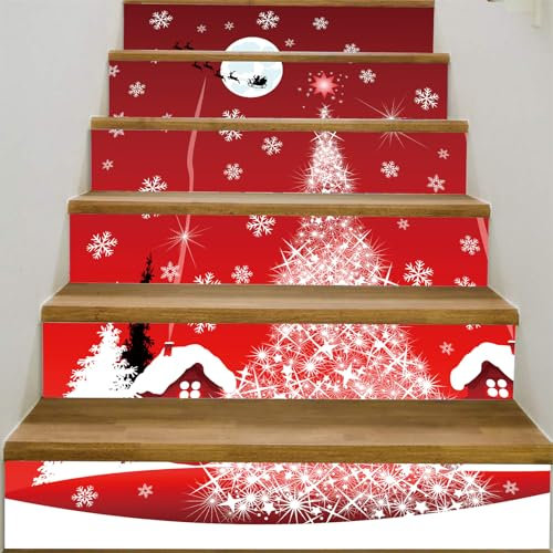 ANHUIB 6 Stück Selbstklebende Weihnachtsbaum Treppenaufkleber,Sticker Treppenfolie,Treppenaufkleber Weihnachten,Weihnachts Tapete,Wandtattoo Weihnachten,Abnehmbare Tapete Zuhause Dekoration,18x100cm