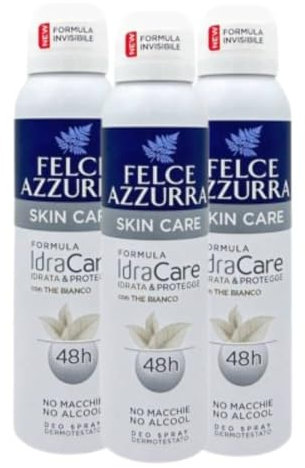 Felce Azzurra Deodorante Unisex Spray Skin Care Formula Idracare Con The Bianco 48H 150 Ml (3 Unità)