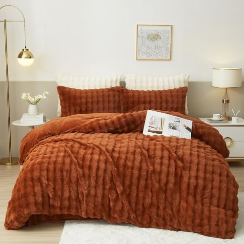 Luofanfei Winter Plüsch Bettwäsche 220x240 Braun Karamell Kuschelig Flauschig Fleece Warme Bettwäsche Set Winterbettwäsche Nicki Microfaser Bettbezug und Kissenbezüge 80x80 mit Reißverschluss