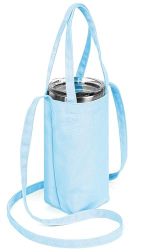 Linkidea Tumbler Carrier with Strap Compatible with YETI Rambler Tumbler 30oz, IRON °FLASK Classic Tumbler 2.0 20oz/24oz/32oz, Waterbottle Sling Bag Holder Shoulder Strap, Light Blue