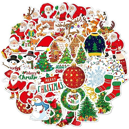 50 Stück Weihnachtsaufkleber, Weihnachtsgeschenkaufkleber, Weihnachtsaufkleber, Weihnachtsvinylaufkleber für Umschlag, Grußkarte Geschenkdekoration