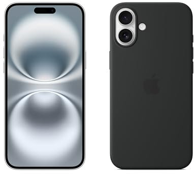 Apple iPhone 16 Plus (256 GB) - Blanco + Funda de Silicona con MagSafe - Negro